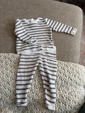 Kids Cozy Striped Matching Set - Cream & Brown
